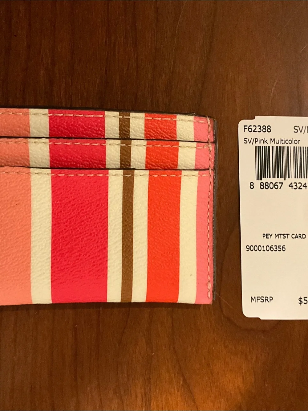 Coach Pink Multicolor Striped Card Holder